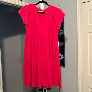 Calvin Klein flutter sleeve, gauze shift dress, with tie waist.